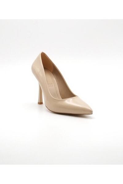 36-40 Krem Rugan Stiletto Abiye Ayakkabı ( Topuk Boyu 9cm )