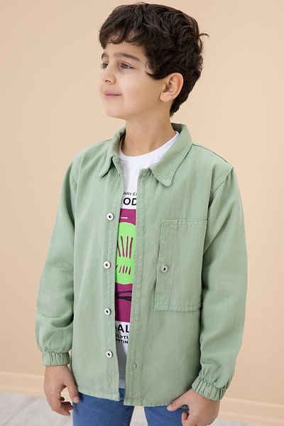 Cansın Mini Set 2 piese cămașă Jean pentru băieți - Tricou cu imprimeu verde 20029
