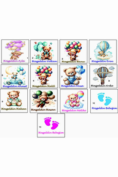 HEDİYE35 İsme Özel Doğum Günü  Hoşgeldin Bebek Etiketi 3cm 48 Adet Etiket