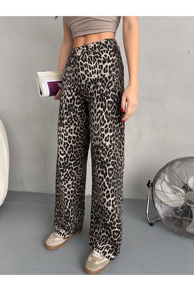 alanora High Waist LYcra Leopard Print Women's Wide Leg Pants