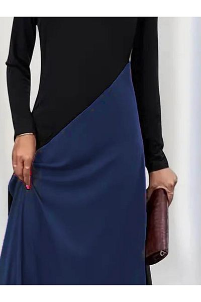 MODAVERA    Women's Long Sleeve V-Neck Block Print Viscose Dress