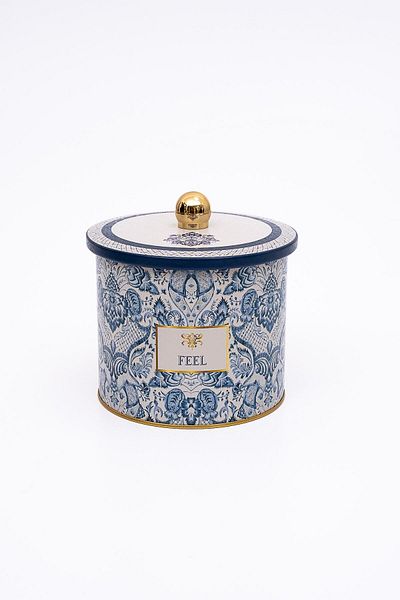 EVLE Azulejos Patterned Round Metal Storage Container, Food Storage Container 14 X 12.5 Cm, 1.7 Liter Er142-7E