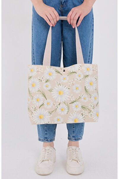 Pure Touch |   Canvas Women's Bag, Large Size, Lined, Snap Fastener, Inner Po...