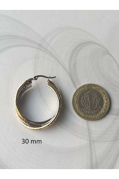 Siya Silver Tarnish Stainless Steel Two Color Patterned Coiled Twist Hoop Earrings-3 cm