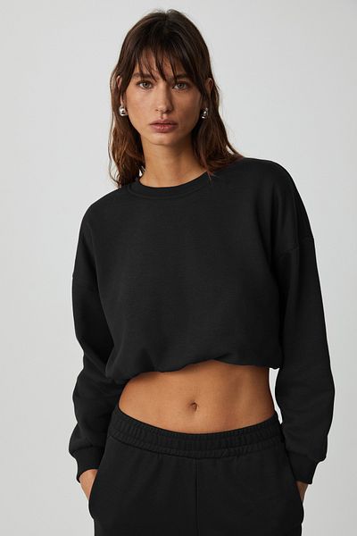GRIMELANGE Dewanna Women's Long Sleeve Crop Black Tracksuit Set