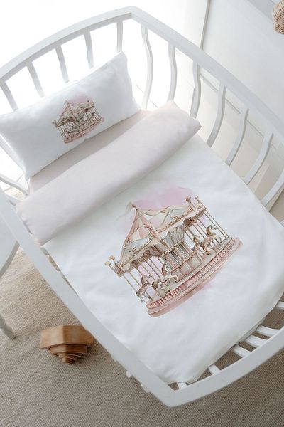 Tuğba Kuğu Royal Series - Pink Green Park Bed Duvet Cover Set (80X120)