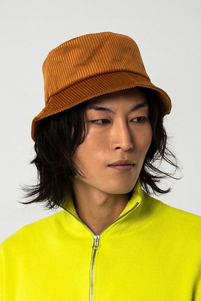 Nordbron Unisex Mustard 100% Cotton Basic Solid Color Bucket Bucket Hat with Wide Leather Label Detail Belluno
