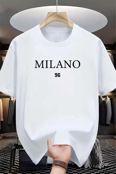 FECCY Tricou oversize din bumbac, unisex, cu imprimeu Milano Italia, cu gâtul...