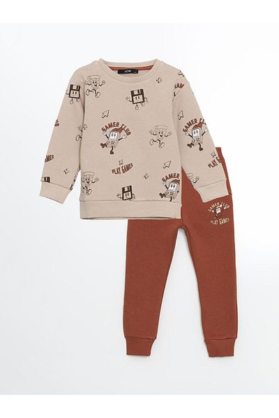 LC Waikiki Crew Neck Printed Baby Boy Tracksuit Set