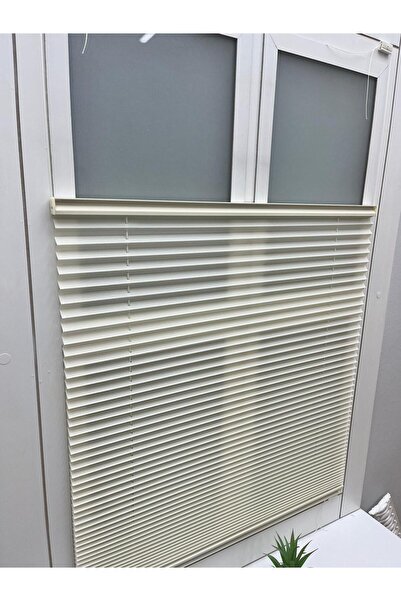 YAZAR HOME Açık Krem (Ekru) Katlanır Cam Balkon Perdesi-Ofis Perdesi-Ev Perdesi-Salon Perdesi-Plise Perde