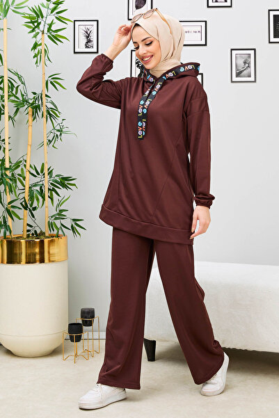 TOFİSA Women's Brown Tunic Trousers - Straight Medium - 11056