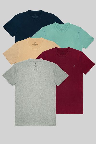 COMBİNE MİCHAİL Ανδρικό μπλουζάκι Navy Blue-Cagla-Beige-Claret Red-Grimelange Crew Neck Basic
