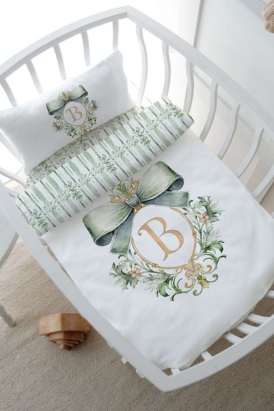 Tuğba Kuğu Mother's Side Crib Duvet Cover Set (60X100) - Green Royal Series - Letter B