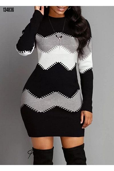 Kokosh moda Rochie de tricotaj cu mânecă lungă, cu decolteu, pentru femei