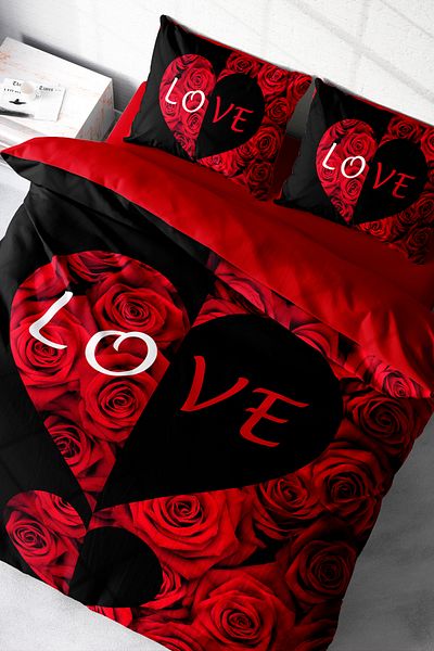 MonoHome Cotton Satin Double Heart Duvet Cover for Valentine's Day - Partnership Lover