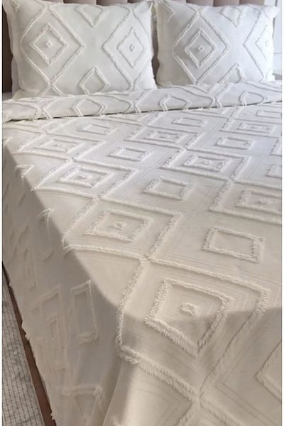 Köşem Çeyiz Sanem Ecru Pique Set - Double Bedspread