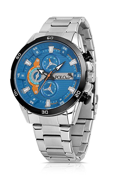 Polo Air Men's Sports Wristwatch - Metal Cord, Silver-Navy Blue, Pl-0894E4X
