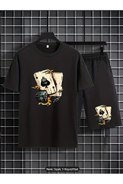 Derays Poker Printed Comfortable Summer Men's Oversize Crew Neck Sub Top Suit