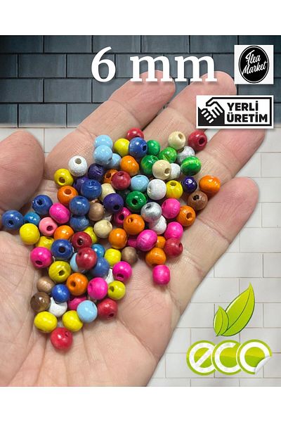 Selin 6 mm Mixed Color Wooden Beads 80 Gr Avg. 500-600 Pieces