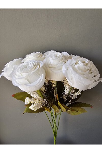 YASİMA باقة ورد بيضاء مكونة من 7 رؤوس مع زخرفة تزيين مزهرية من تشكيلة Cipso الاصطناعية