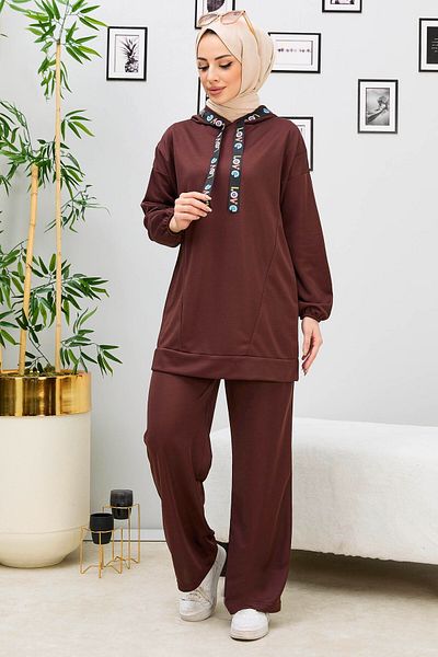 TOFİSA Women's Brown Tunic Trousers - Straight Medium - 11056