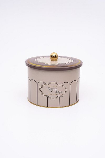 EVLE Retro Patterned Round Metal Storage Container 14 Cm, Food Container - Organizer 17.5 Cm X 13 Cm Er145-u6