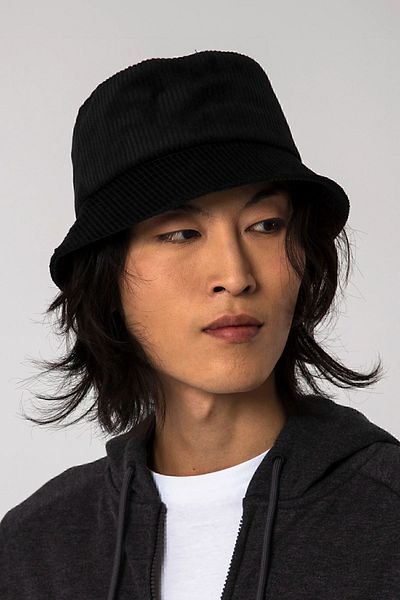 Nordbron Unisex Black 100% Cotton Patterned Velvet Bucket Hat Leather Label Detailed Bucket Belluno Daily