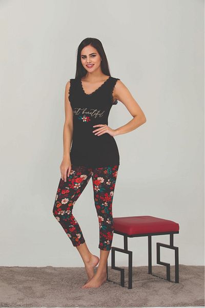 Lady Lingerie Γυναικείο βαμβακερό κολάν Capri με λουλουδάτο σχέδιο