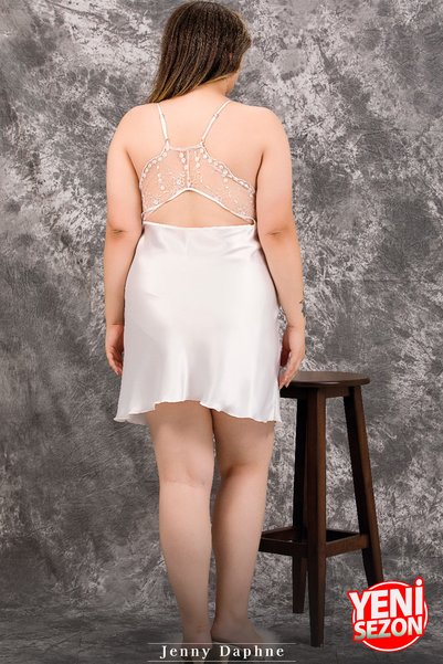 Jenny Daphne White Satin Dressing Gown Nightgown with Lace Sleeves 2 Pieces