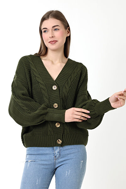 Devinka Γυναικεία Πλεκτά Πλεκτά Ζακέτα με Μαλλιά Πλεκτά Μπαλόνι