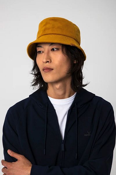 Nordbron Unisex Yellow Belluno 100% Cotton Basic Velvet Bucket Hat Wide Leather Label Detailed Bucket Belluno