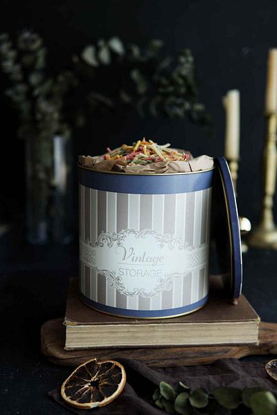 EVLE Elegance Patterned Food Storage Container - Metal Storage Container 17.5 cm X 18 Cm, 4.1 Liter, Er147-5B