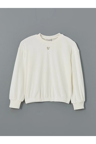 LC Waikiki LCW Kids Ecru Crew Neck Velvet Κοριτσίστικο φούτερ