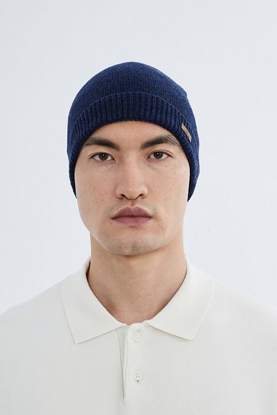 Nordbron Men's Winter Mini Landson - Dark Blue, Wool, Soft Knitwear, Double Layer Beret