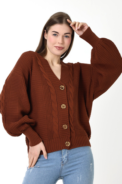 Devinka Cardigan de damă cu mâneci cu balon împletit din păr