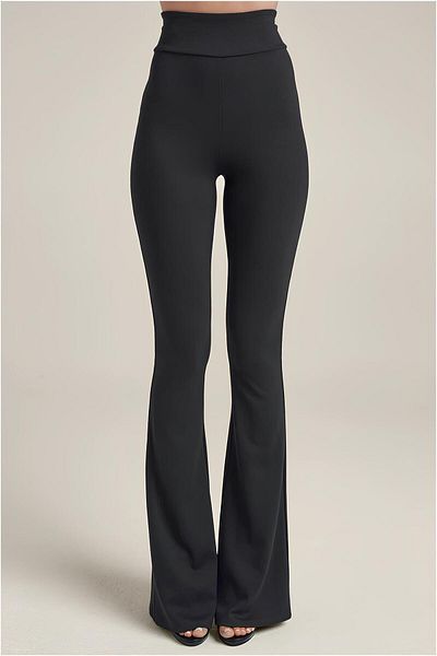 Baluxe Women's Black High Waist Spanish Leg Flare Knitted Trousers