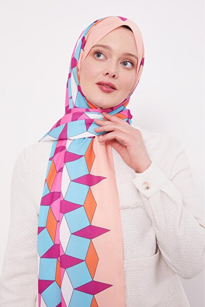 Levidor Salmon Geometric Pattern Club Shawl