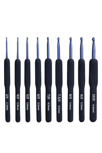 Choice 10 Blue Soft Shank Crochet Hook Aluminum Crochet Hooks 2mm-6mm Premium With Red Soft Rubber Grip Cus