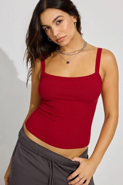 Madmext Red Ribbed Look Strappy Basic Athlete Mg2236