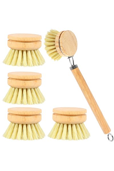 Choice Set A 5pcs 4/5pcs Bamboo Dish Scrub Brushes Replaceable Dish Brush Kitchen Wooden Cleaning Scrubbers