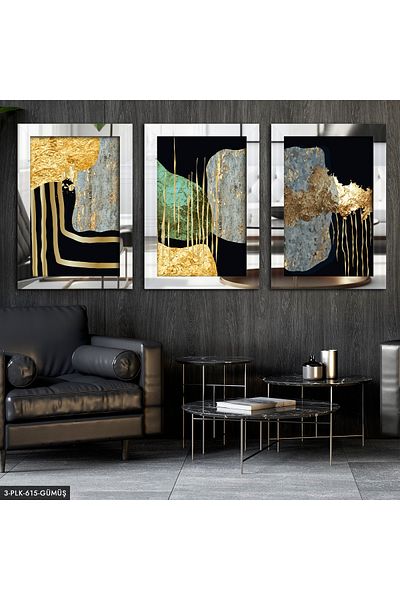 Evinemoda Rama din argint artistic abstract auriu 3 piese pictură cu oglindă din plexiglas