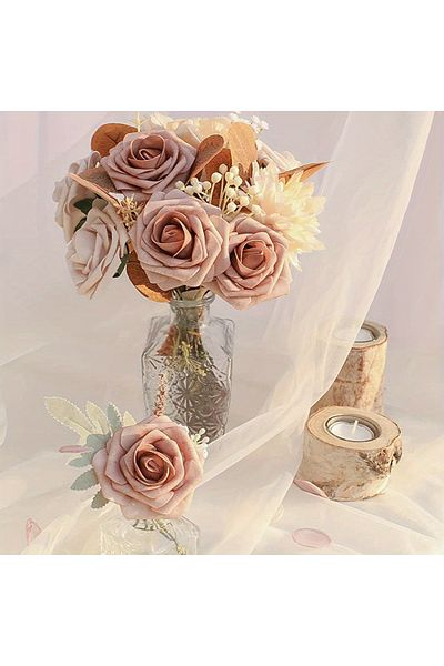Choice Brown 25 Pieces Of Brown Artificial Rose Flower Arrangement Decoration