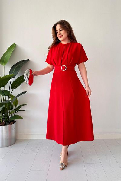 MaziButik Rochie de designer cu centură roșie