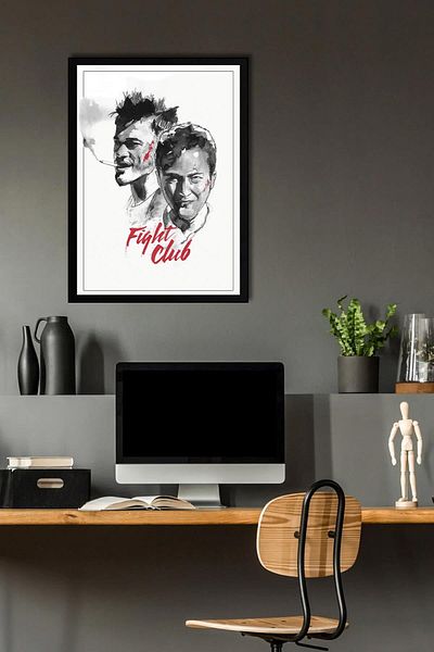 Saturn Fight Club Framed Painting - Fight Club Movie Poster Painting