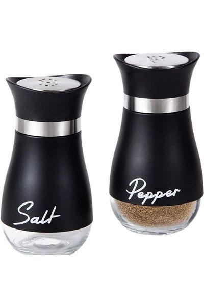 DUTRIEUX Black Suit 1set/2pcs Stainless Steel And Glass Seasoning Bottle Set - Perfect For Barbecue, Pepper,