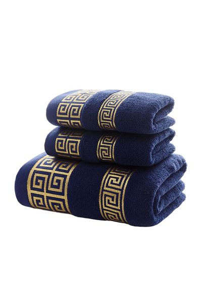 Choice 3pcs Set Ge Blue Set Of 3 Cotton Bathroom Towels Sets 2pcs Hand Face Towel 35x75cm And 1pcs Big Bath