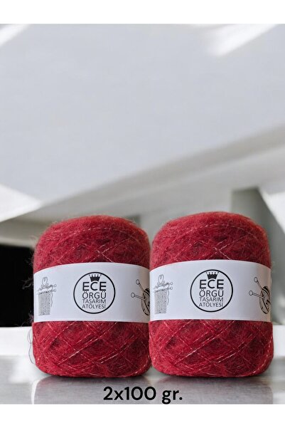 Ece Örgü Tasarım Atölyesi Bayrak kırmızısı orta kalınlıkta moher yün örgü ipi
