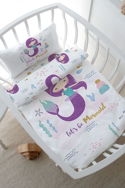 Tuğba Kuğu Park Bed Bedding Set (80X120) - for Baby Series - Purple Mermaid
