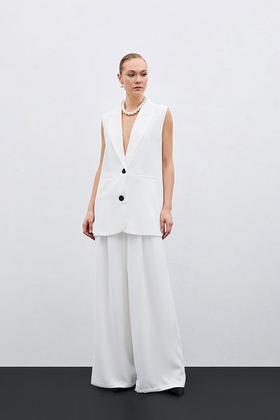 Sateen Pantaloni ECRU cu talie înaltă - picior lat