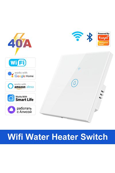 Choice سخان مياه ذكي أبيض 40 أمبير Tuya Wifi مفتاح غلاية 8000 واط تطبيق Smart Life للتحكم عن بعد في الطاقة
